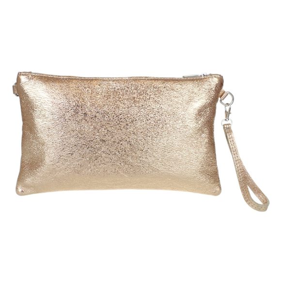 Italian Snake Skin Metallic Leather Clutch Bag Pale Champagne ^_^ - Picture 1 of 4